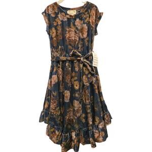 Sz 7 MIA JOY JOYFOLIE Navy Floral Amoura Cap Sleeve Ruffle Dress